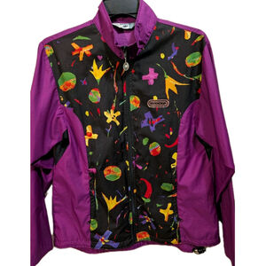 Sugoi Vintage Purple Floral Cycling Windbreaker Jacket Size L Zip Up Vtg Retro
